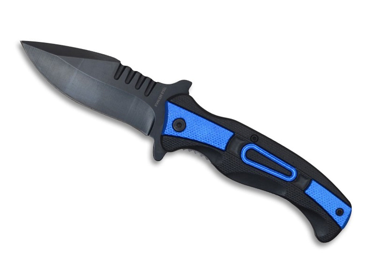 Navaja plegable con apertura asistida, Negro/Azul, hoja de 10cm