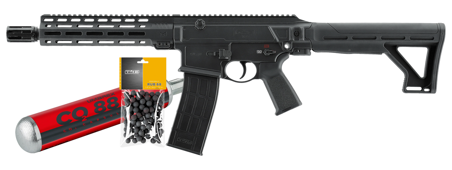PAQUETE LISTO PARA DISPARAR T4E TC68 CAL 68 FULL AUTO - 16 J (100 BOLAS Y 1 CO2 88G)