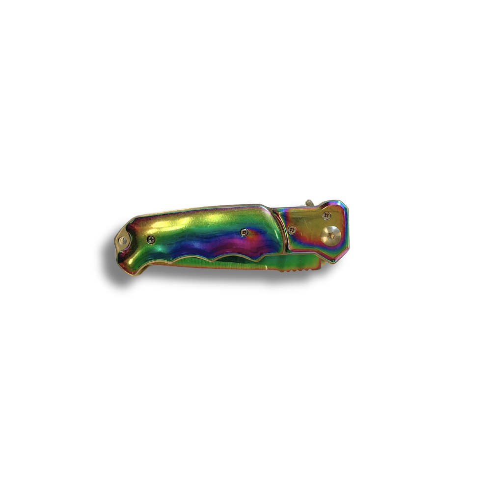 Cuchillo de metal anodizado con mango ergonómico. Hoja de 9cm.
