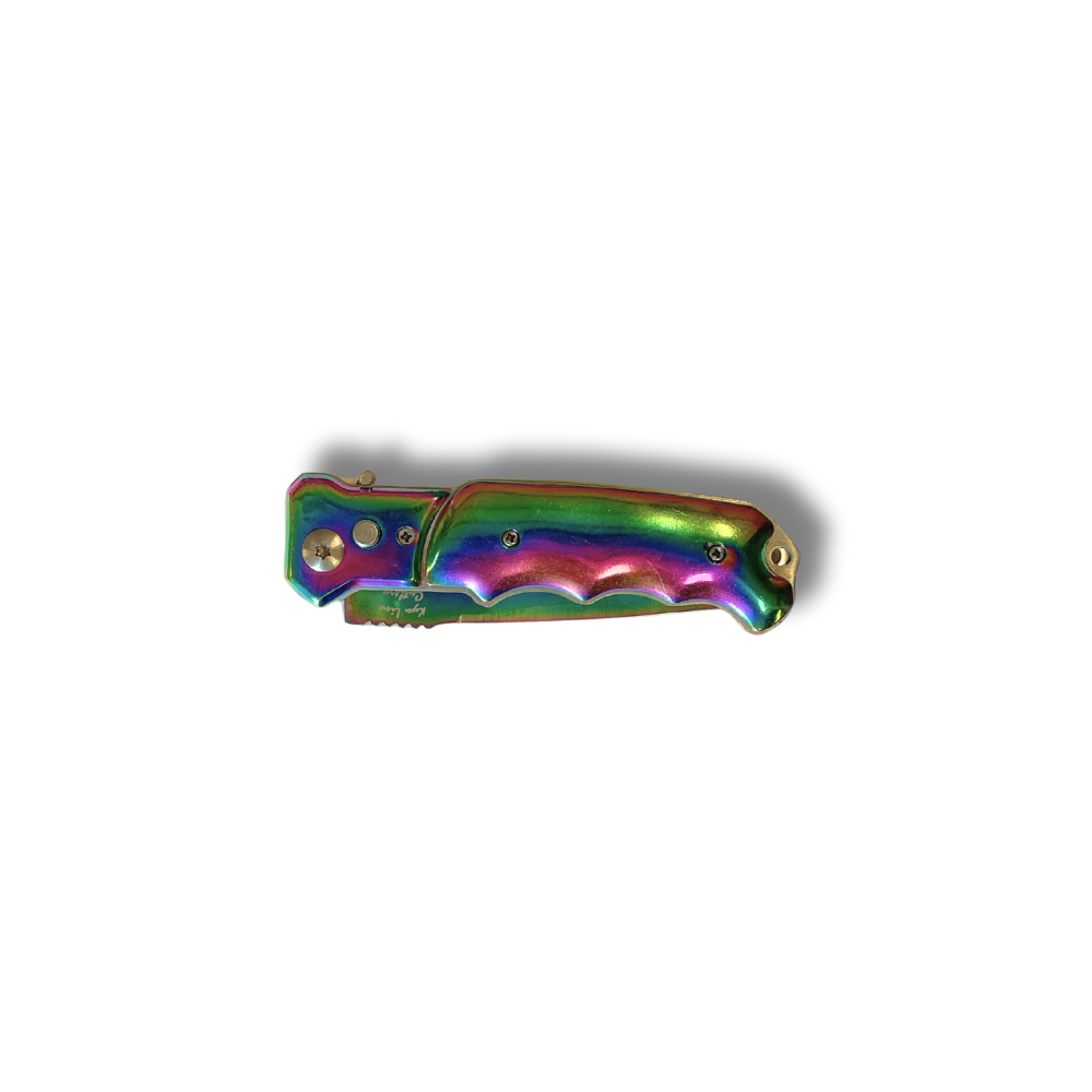 Cuchillo de metal anodizado con mango ergonómico. Hoja de 9cm.