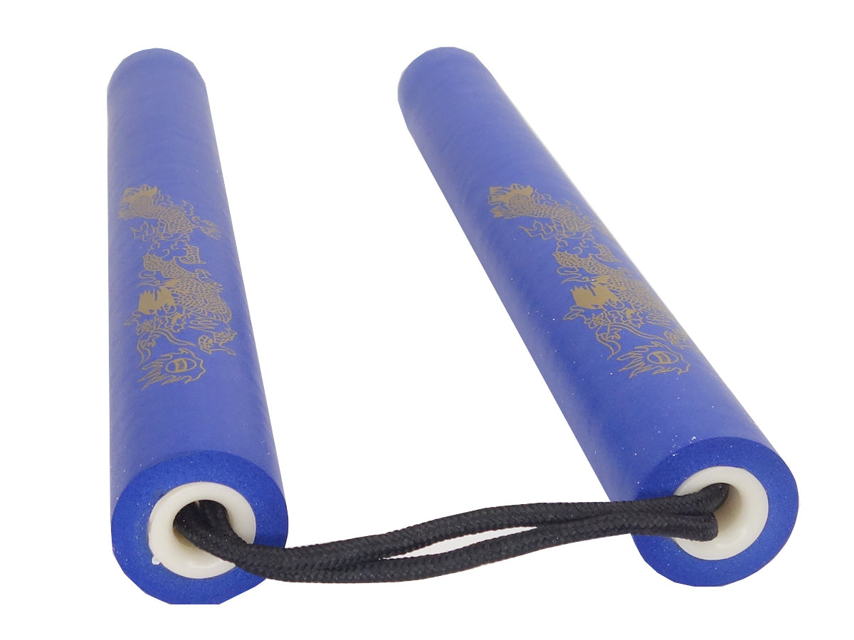 Nunchaku de espuma azul de 29 cm de diámetro y 3,1 cm de cuerda de 13 cm.