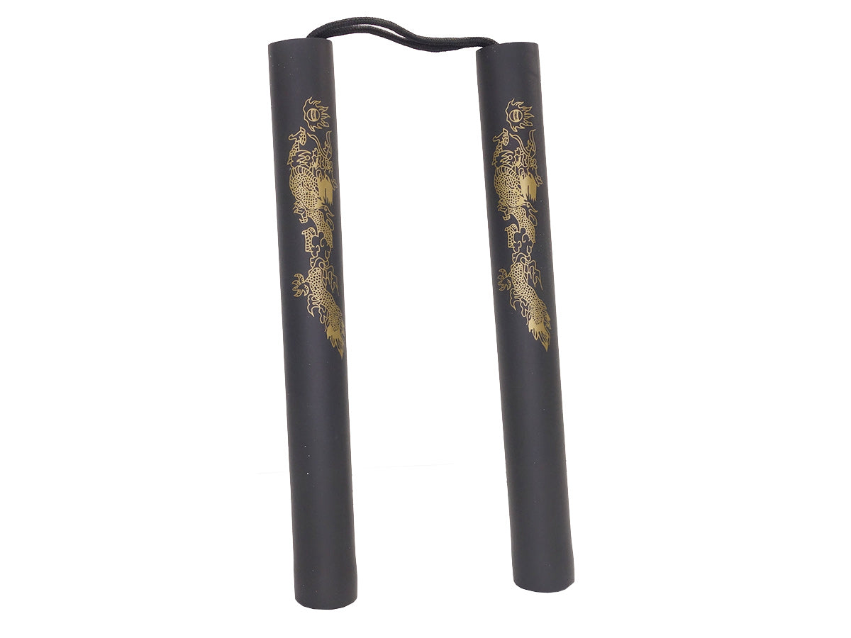Nunchaku de espuma negra de 29 cm de diámetro y 3,1 cm de cuerda de 13 cm.