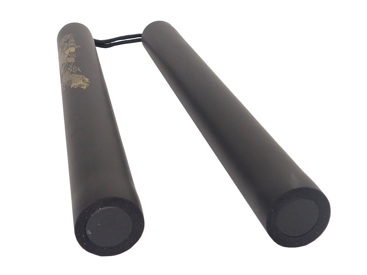 Nunchaku de espuma negra de 29 cm de diámetro y 3,1 cm de cuerda de 13 cm.