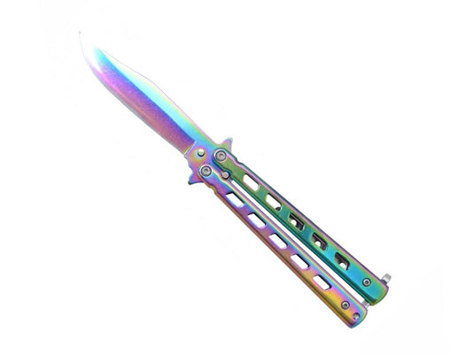 Navaja mariposa anodizada calada de 8 cm de hoja.