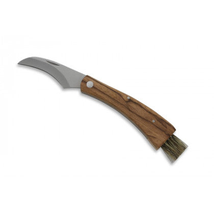 Cuchillo para setas con mango de madera, hoja de 6cm con cepillo