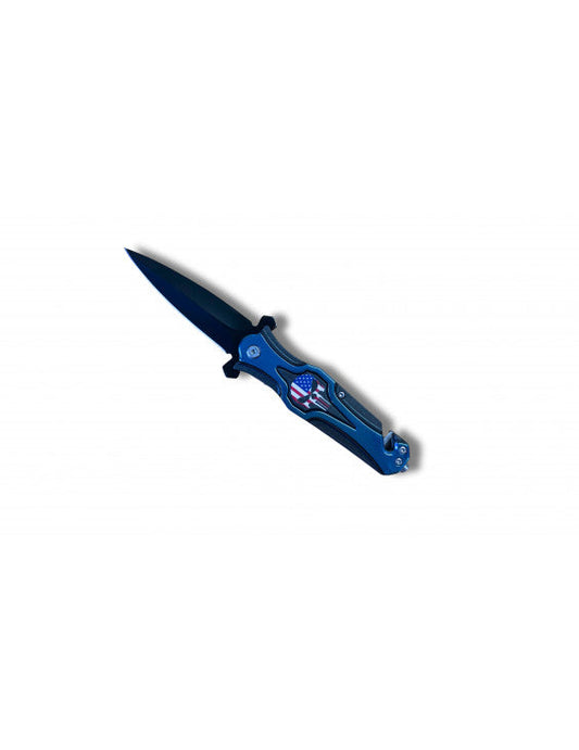 Navaja Punisher de apertura asistida, cuchilla de 10 cm, clip/cortador de cinturón. Rompeventanas.