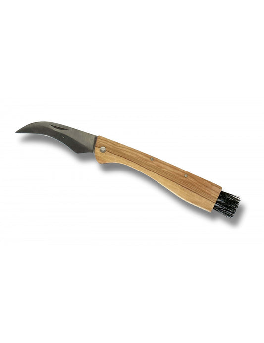 Cuchillo para setas con mango de madera, hoja de 7cm con cepillo