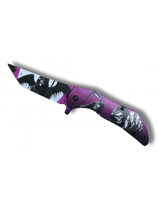 Navaja Purple Death con apertura asistida, hoja de 9cm + clip para cinturón