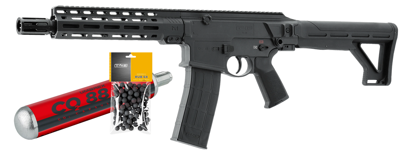 PAQUETE LISTO PARA DISPARAR T4E TC68 CAL 68 FULL AUTO - 16 J (100 BOLAS Y 1 CO2 88G)