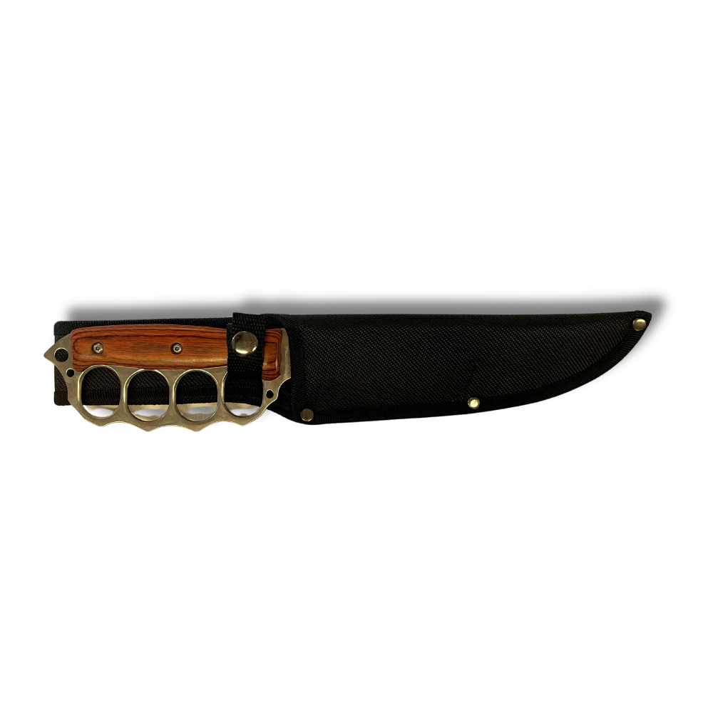 Couteau Poing Américain Metal/Bois Argent Lame 18cm