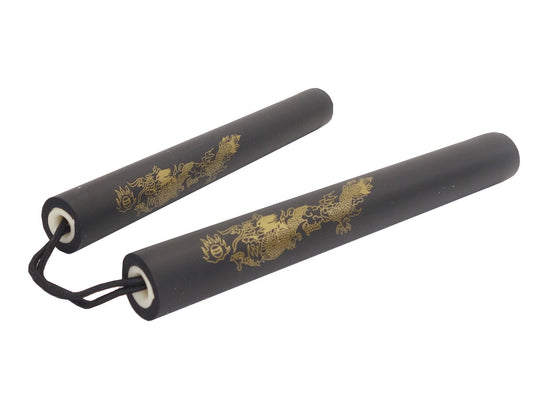 Nunchaku de espuma negra de 29 cm de diámetro y 3,1 cm de cuerda de 13 cm.